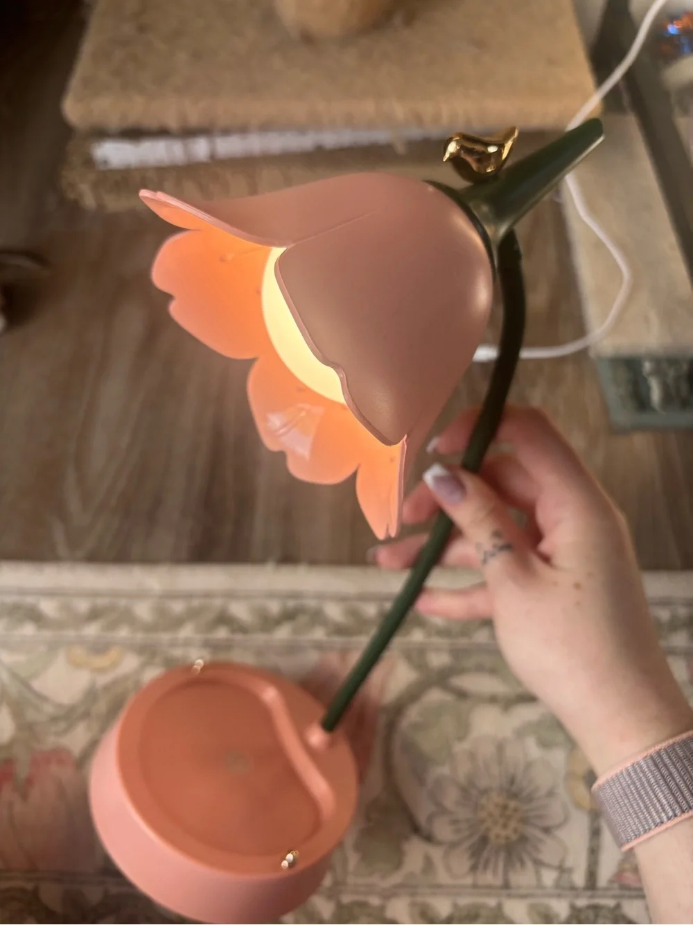 Pink Floral LED Touch Desk Lamp with Tray